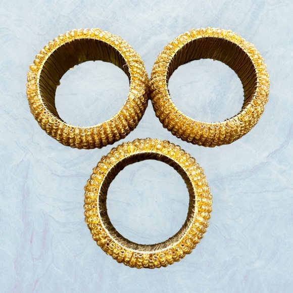 Set of 3 Gold Sequin Beaded Napkin Rings - Picture 3 of 5